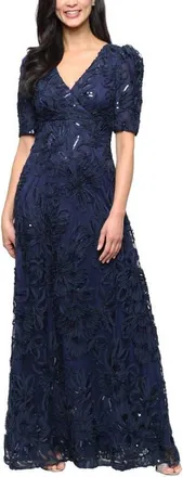 Alex Evenings Sequin Soutache Empire Waist Gown in Navy at Nordstrom, Size 18