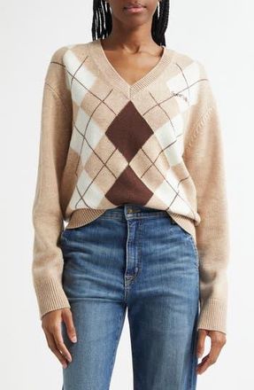 Sporty & Rich Argyle Cashmere & Wool Sweater in Cream at Nordstrom Rack, Size Large