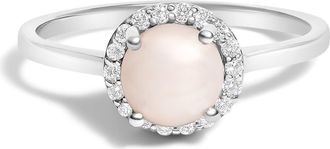 House of Brilliance 10K Gold Gemstone and 1/10 Cttw Diamond Halo Birthstone Ring in White | Pearl at Nordstrom, Size 6.5