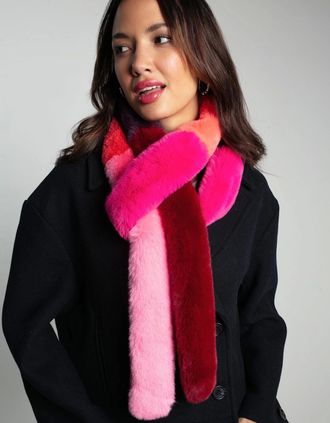Nooki Design Womens CAROUSEL FAUX FUR STRIPE SCARF-CORAL - Pink - Size: ONE