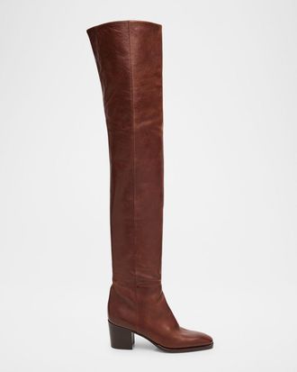 Saint Laurent Odeon Leather Over-The-Knee Boots