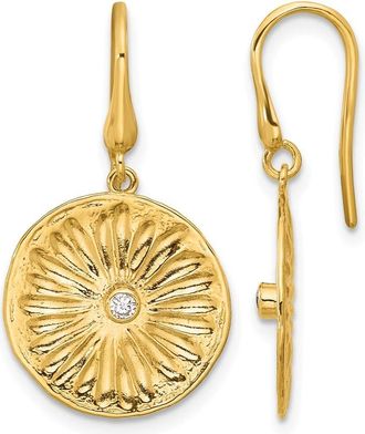 Diamond2Deal 14K Yellow Gold Round Diamond Flower Drop Dangle Earrings