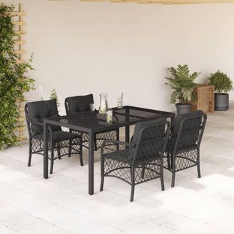 vidaXL Set De Muebles Jard&iacute;n 5 Pzas Con Cojines Rat&aacute;n Sint&eacute;tico Negro Vidaxl