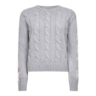 MC2 Saint Barth Round-neck Knitwear, female, Gray, Size: XS Grey Cable-Knit Wool Sweater