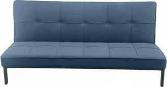 Home Heavenly Sof&aacute; cama de 3 plazas tapizado en tela azul y patas de metal negras