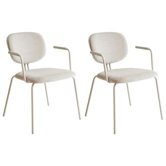 Beliani Beliani - Conjunto De 2 Sillas De Comedor Decorativas Tapizadas Con Reposabrazos Dise&ntilde;o Moderno Base De Metal Beige Claro Carille