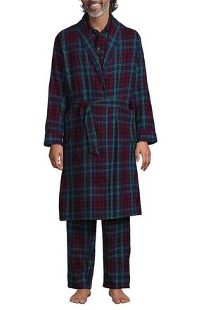 Lands End Flannel 3 Piece Pajama Set in Navy Multi Plaid at Nordstrom, Size Medium