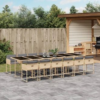 vidaXL Set Comedor De Jard&iacute;n Con Cojines 13 Pzas Rat&aacute;n Sint&eacute;tico Beige Vidaxl