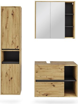 Vicco Set De Muebles De Ba&ntilde;o Viola, Artesano/gris, 3 Partes, Vicco