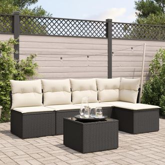 vidaXL Set De Sof&aacute;s De Jard&iacute;n 6 Piezas Y Cojines Rat&aacute;n Sint&eacute;tico Negro Vidaxl