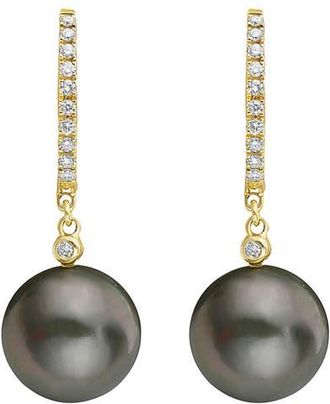 Effy 14K Yellow Gold Black/Tahitian Pearl Drop Hoop Earrings in 14K Gold at Nordstrom