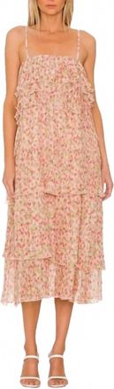 Something Navy Floral Pleated Tiered Dress In Cream Multi