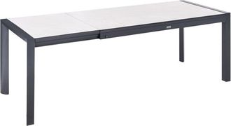 Beliani Extending Garden Dining Table Beige HPL Top Aluminium Frame 160/220 x 90 cm UV Water Rust Resistant Outdoor Patio Modern Style BINASCO