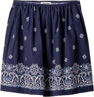 Miu Miu Gonna Cornflower in popeline con fiammatura - Blu