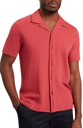 Ted Baker Fendry Cotton & Linen Knit Camp Shirt in Deep-Pink at Nordstrom, Size 4