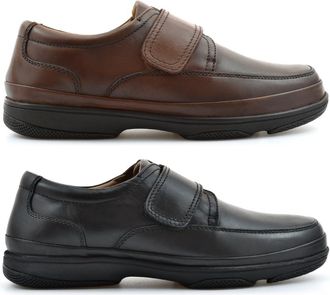 Generic Mens Wide Fit Shoes Mens Wide Fit Leather Shoes Size 9 Touch Fasten Shoe Size 12 Touch Fastening Comfort Insole Genuine Leather Shoe Sizes 6-12 Black/