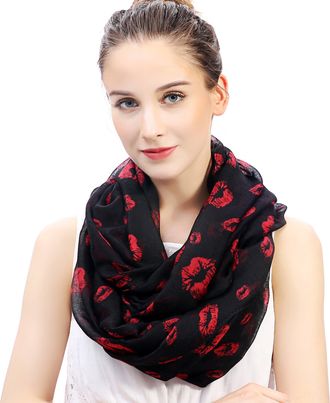 Lina & Lily Lips Print Lightweight Snood Scarf (Black)