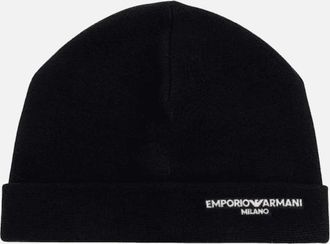 Emporio Armani Mens Milano Logo Black Beanie Hat