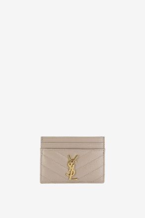 Saint Laurent Kleines gestepptes Leder-Kartenetui Monogram