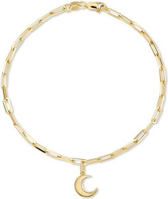 Devata Crescent Moon Charm with Paperclip Chain Bracelet in 14K Gold, 7.5 in Yellow Gold at Nordstrom