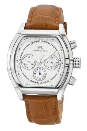 Porsamo Bleu Roman Genuine Leather Silver Tone & Brown Mens Watch 1292CROL