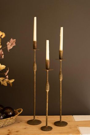 Kalalou Set Of Three Forged Iron Taper Candle Holders
