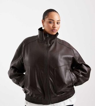 Asos Curve ASOS DESIGN Curve - Giacca bomber oversize in pelle sintetica color cioccolato-Marrone