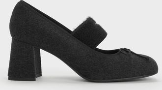Charles & Keith Winona Felt Bow Furry-Strap Mary Jane Pumps