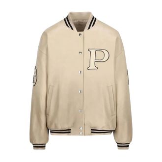 Prada Padded Leather Varsity Jacket - male - Prada - Bomber Jackets - Beige - S - Jackets