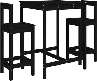 vidaXL Set De Mesa Y Taburetes Altos Jard&iacute;n 3 Pzas Madera Pino Negro Vidaxl