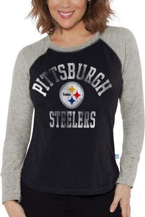 G-III 4Her by Carl Banks Womens G-III 4Her by Carl Banks Black/Heather Gray Pittsburgh Steelers Waffle Knit Raglan Long Sleeve T-Shirt at Nordstrom, Size Xx-Large