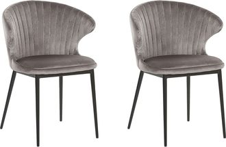 Beliani Beliani - Conjunto De 2 Sillas De Comedor Tapizadas En Terciopelo Gris Con Patas Negras Estilo Retro Industrial Augusta