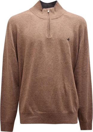 Brooksfield Halve Rits Wollen Trui in Farro - Heren - Coltruien - Bruin - 3XL - Wol - Truien & Vesten