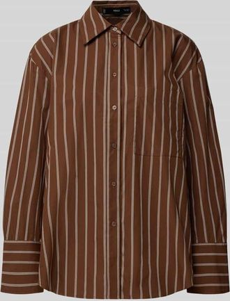 Mango Relaxed Fit Hemdbluse mit Brusttasche Modell LLAMA in Dunkelbraun, Gr&ouml;&szlig;e XL