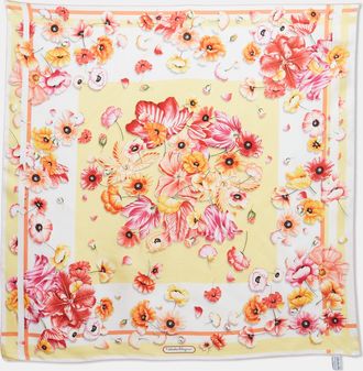 Ferragamo Yellow Floral Print Silk Scarf