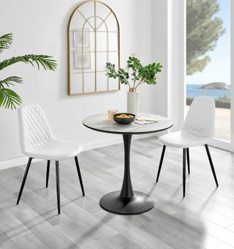 Furniturebox Elina White Marble Effect Scratch Resistant Dining Table & 2 Corona Black Leg Chairs