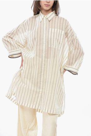 Brunello Cucinelli Silk-Blend Oversized Shirt with Bayadere Pattern size M