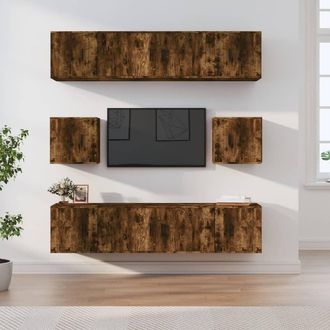 vidaXL Vidaxl - Set De Muebles De Tv 8 Pzas Madera Contrachapada Roble Ahumado