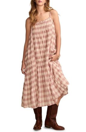 Lucky Brand Smocked Sleeveless Midi Dress in Rose Gingham at Nordstrom, Size X-Large