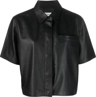 Yves Salomon short-sleeve leather shirt - women - Lambskin - 34 - Black