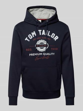 Tom Tailor Regular Fit Hoodie aus Baumwoll-Mix mit Logo Print in Marine, Gr&ouml;&szlig;e M