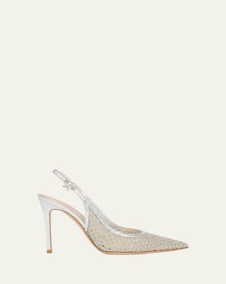 Gianvito Rossi 95mm Itaca Metallic Leather and Mesh Slingback Pumps