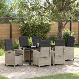 vidaXL Conjunto De Comedor De Jard&iacute;n 7 Pcs Gris Claro Rat&aacute;n Sint&eacute;tico Vidaxl