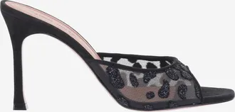 Amina Muaddi Alexa-sandalen van mesh en su&egrave;de met dierenprint