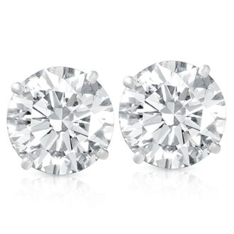 Pompeii3 4 Ct TW Round Moissanite Studs 14k White Gold