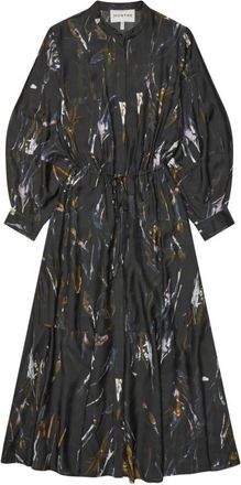 Munthe Zwarte Jurk met Abstracte Print - Dames - Shirt Kleedjes - Veelkleurig - XS - Polyester - Kleedjes