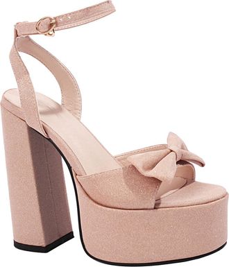 Generic Womens Open Toe Glitter Bridal Shoes Block High Heel Platform Dress Pumps Ankle Strap Wedding Party Prom Shoes with Bow,Gold,3.5 UK