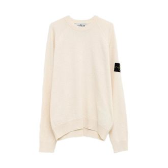 Stone Island Round-neck Knitwear, male, Beige, Size: S Crew Neck Cotton Sweater