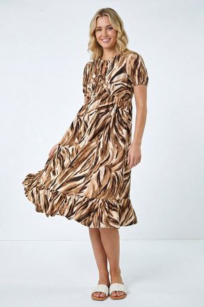 Roman Abstract Print Tie Front Smock Dress