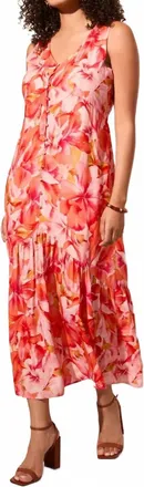 Tribal Sleeveless Maxi Dress With Lining In Coral Sky